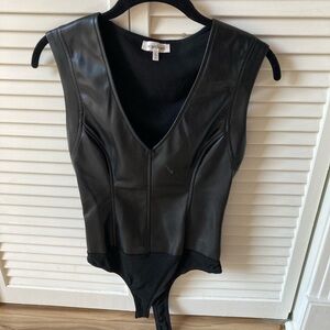 Heartloom Black Faux Leather Bodysuit